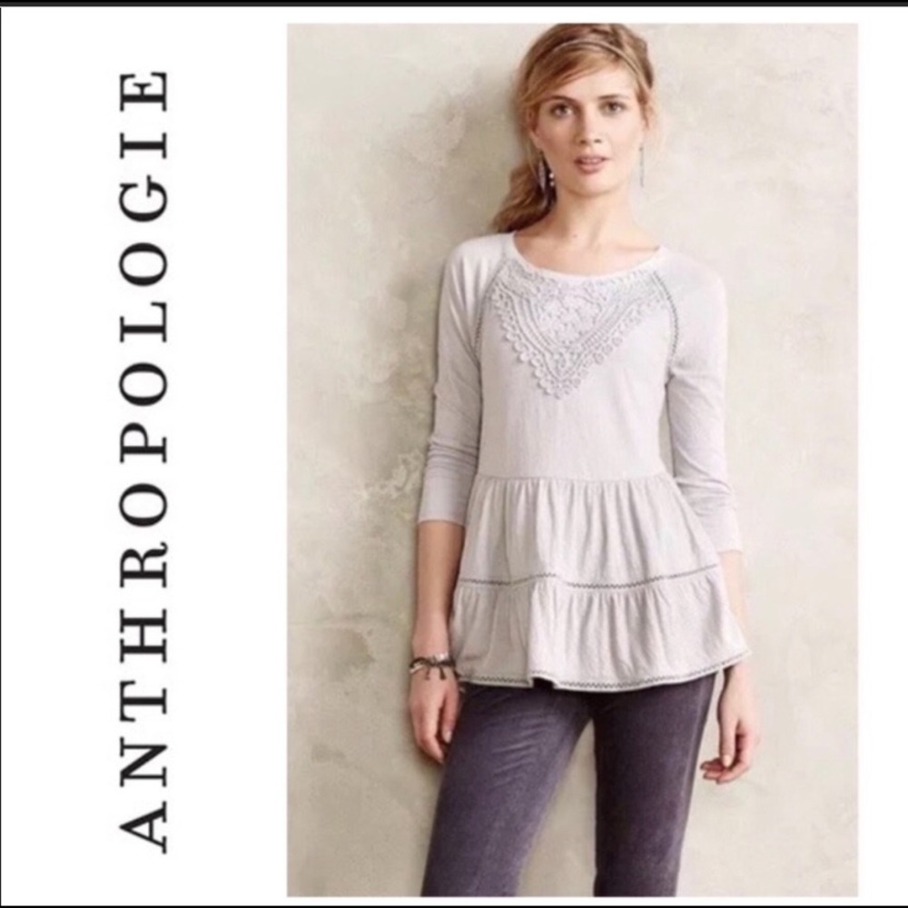 Anthropologie Meadow Rue Light Grey Shirt